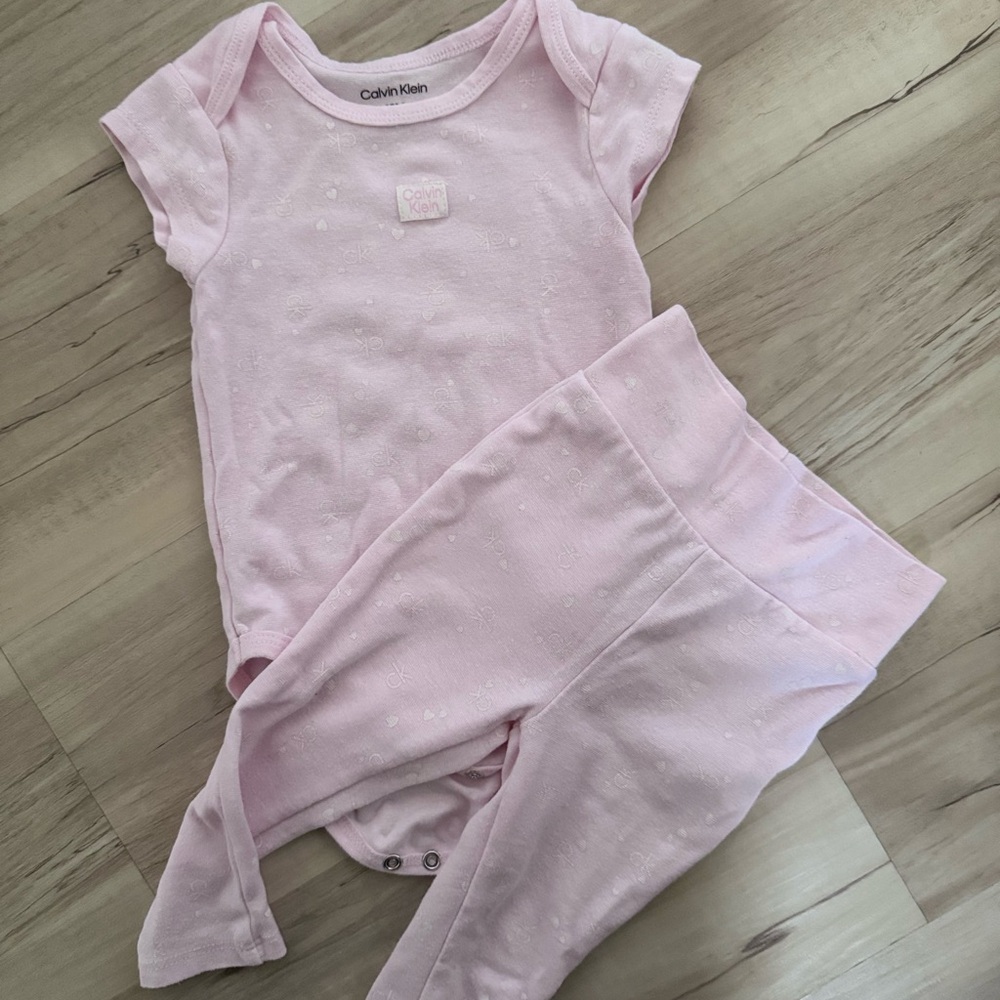 Calvin Klein Baby Pink Onesie and Pants Set